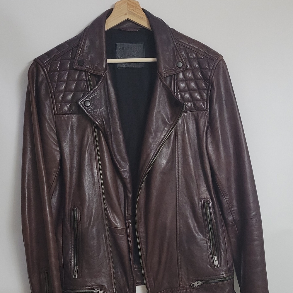 AllSaints Conroy Oxblood Leather Jacket